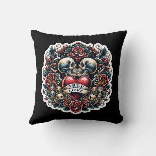 True Love Skeleton Heart Tattoo Look Cushion