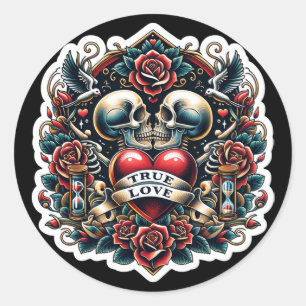 True Love Skeleton Heart Tattoo Wedding Classic Round Sticker