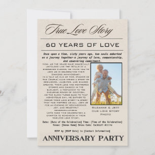 True Love Story 60th Anniversary Party Photo Invitation