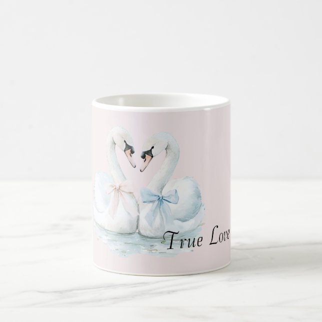 True Love Swans Pink Blue Bows Coffee Mug (Center)