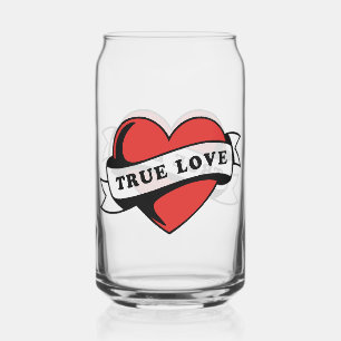 True Love Tattoo Heart   Classic Romance Design Can Glass