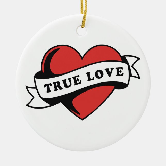True Love Tattoo Heart | Classic Romance Design Ceramic Ornament (Front)