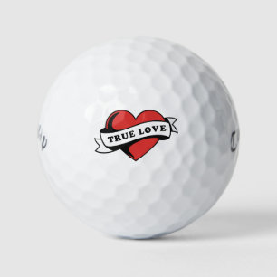 True Love Tattoo Heart   Classic Romance Design Golf Balls