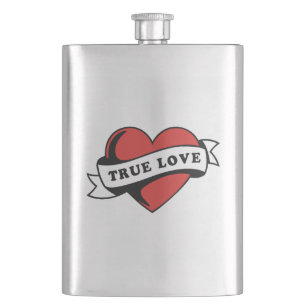 True Love Tattoo Heart Classic Romance Design Hip Flask