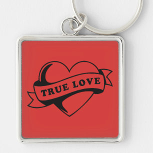True Love Tattoo Heart   Classic Romance Design Key Ring
