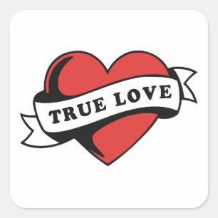 True Love Tattoo Heart Classic Romance Design Square Sticker
