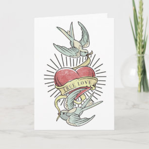 True Love Vintage Tattoo Birds with Heart Card