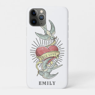 True Love   Vintage Tattoo Birds with Heart Case-Mate iPhone Case