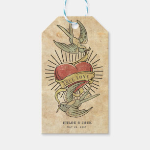 True Love   Vintage Tattoo Birds with Heart Gift Tags