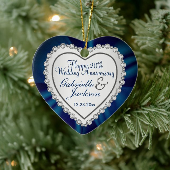 True Love Wedding / Anniversary - Navy Blue Ceramic Ornament (Tree)