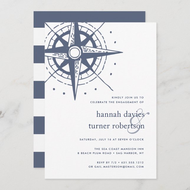 True North | Nautical Engagement Party Invitation (Front/Back)
