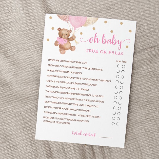 True Or False Facts Baby Shower Party Game Card (Creator Uploaded)