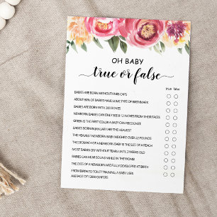 True Or False Game with Answers Baby Shower Card