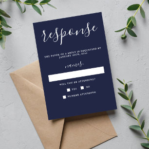 True Simplicity 1 Dark Navy Minimalist Wedding RSVP Card