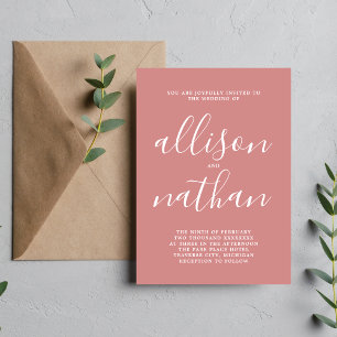True Simplicity 1 Dusty Rose Minimalist Wedding Invitation