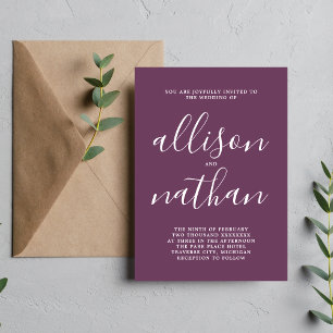 True Simplicity 1 Grape Script Minimalist Wedding Invitation