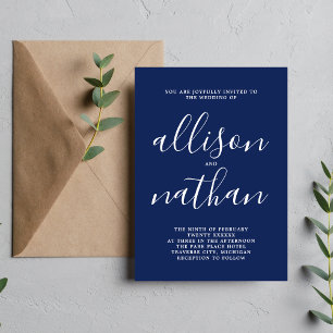 True Simplicity 1 Ink Blue Minimalist Wedding Invitation