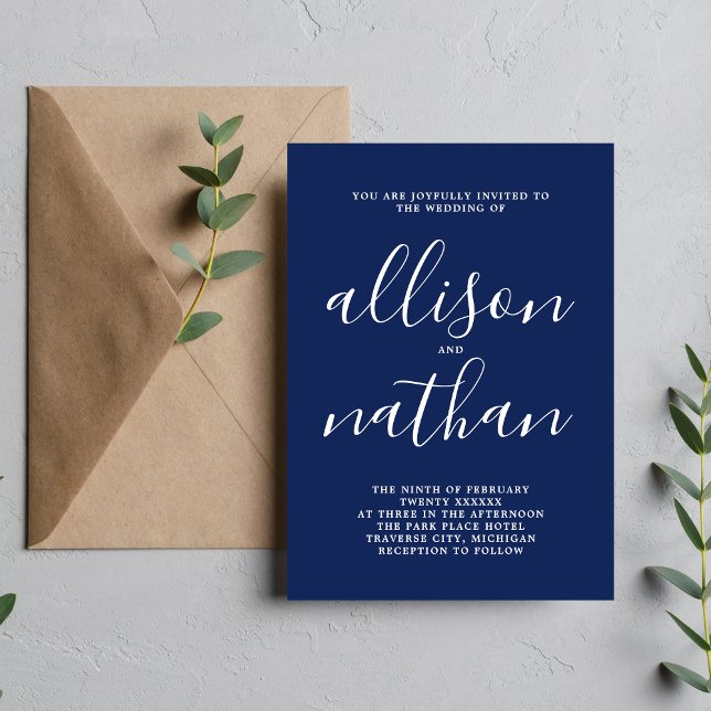 True Simplicity 1 Ink Blue Minimalist Wedding Invitation (Creator Uploaded)