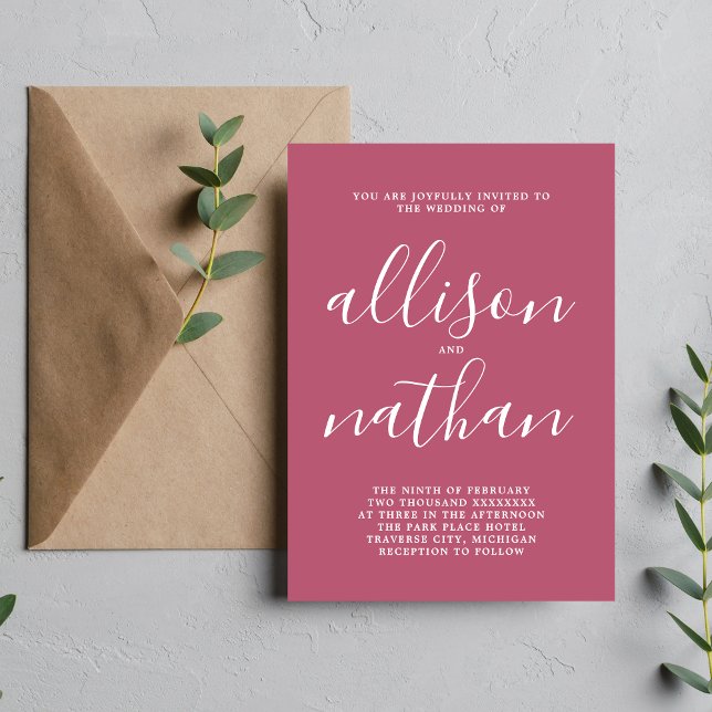 True Simplicity 1 Mulberry Script Minimal Wedding Invitation (Creator Uploaded)