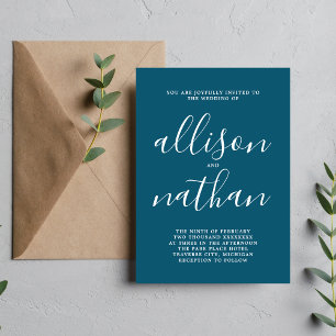 True Simplicity 1 Neptune Blue Minimalist Wedding Invitation