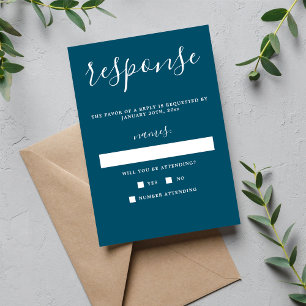 True Simplicity 1 Neptune Blue Minimalist Wedding RSVP Card