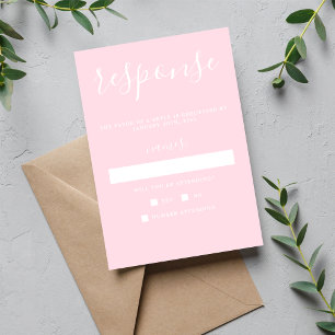 True Simplicity 1 Primrose Pink Minimalist Wedding RSVP Card