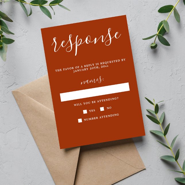 True Simplicity 1 Rust Minimalist Wedding RSVP Card (Creator Uploaded)