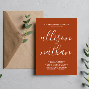 True Simplicity 1 Rust Script Minimalist Wedding Invitation