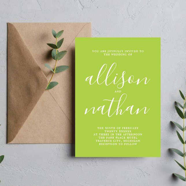 True Simplicity 1 Spring Green Minimalist Wedding Invitation (Creator Uploaded)