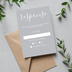 True Simplicity 1 Sterling Grey Minimalist Wedding RSVP Card