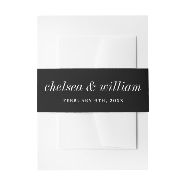 True Simplicity 2 Bride and Groom Black Wedding Invitation Belly Band (Front Example)