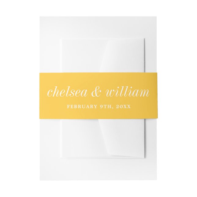 True Simplicity 2 Bride Groom Marigold Wedding Invitation Belly Band (Front Example)