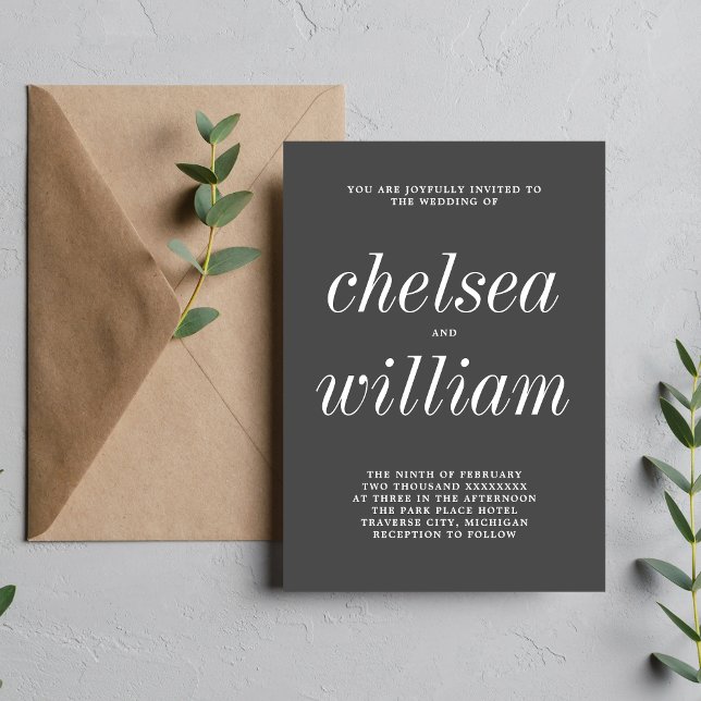 True Simplicity 2 Charcoal Grey Minimalist Wedding Invitation (Creator Uploaded)