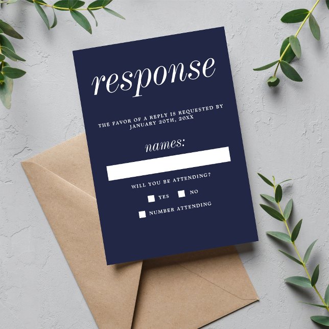 True Simplicity 2 Dark Navy Minimalist Wedding RSVP Card (Creator Uploaded)