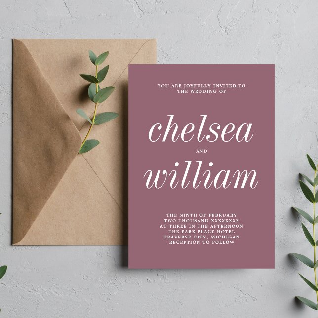 True Simplicity 2 Dusk Mauve Minimalist Wedding Invitation (Creator Uploaded)
