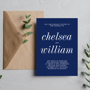 True Simplicity 2 Ink Blue Minimalist Wedding Invitation