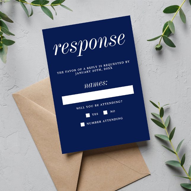 True Simplicity 2 Ink Blue Minimalist Wedding RSVP Card (Creator Uploaded)