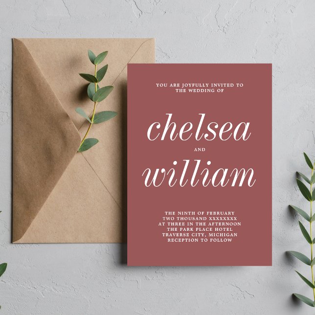 True Simplicity 2 Marsala Minimalist Wedding Invitation (Creator Uploaded)