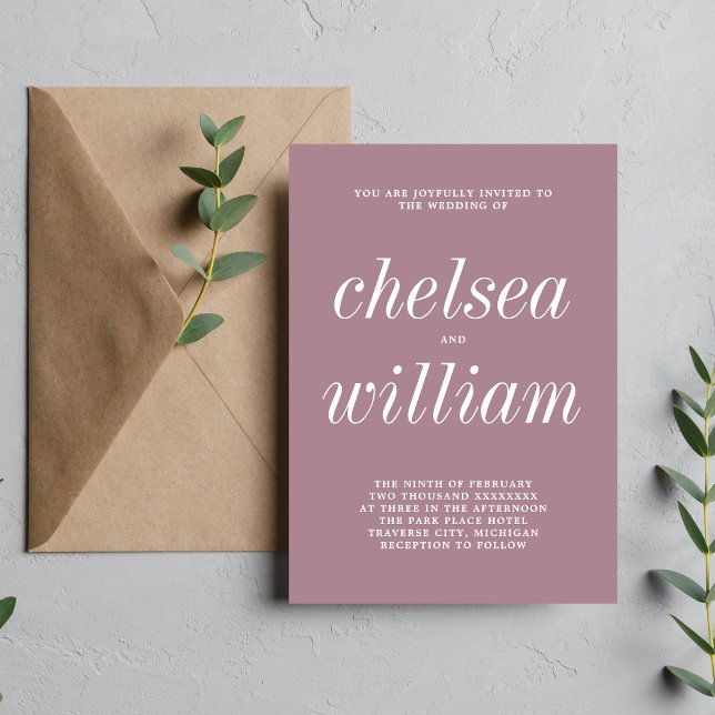 True Simplicity 2 Mauve Minimalist Wedding Invitation (Creator Uploaded)