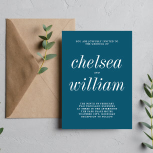 True Simplicity 2 Neptune Blue Minimalist Wedding Invitation