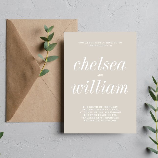 True Simplicity 2 Oyster Minimalist Wedding Invitation (Creator Uploaded)