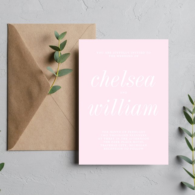 True Simplicity 2 Primrose Pink Minimalist Wedding Invitation (Creator Uploaded)