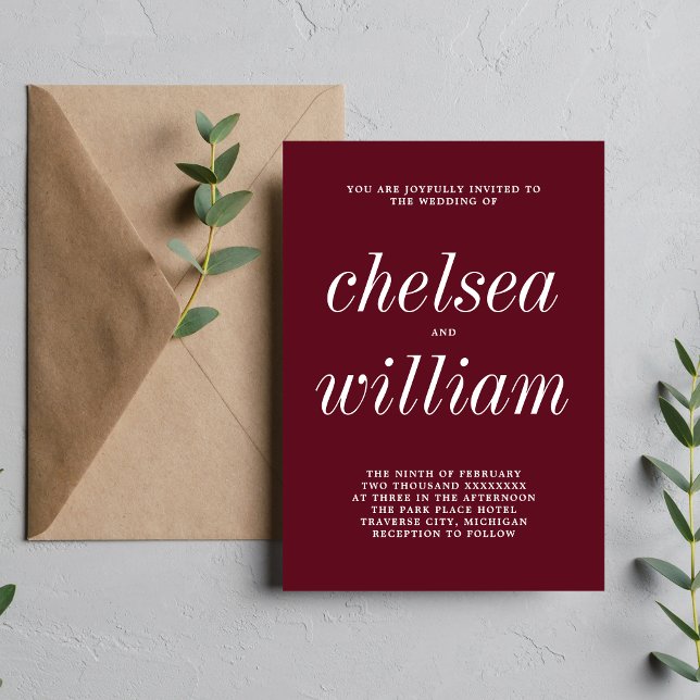 True Simplicity 2 Rosewood Minimalist Wedding Invitation (Creator Uploaded)