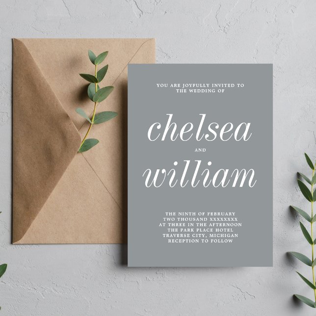 True Simplicity 2 Stone Grey Minimalist Wedding Invitation (Creator Uploaded)