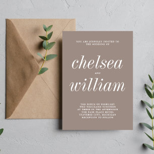 True Simplicity 2 Taupe Simple Minimalist Wedding Invitation