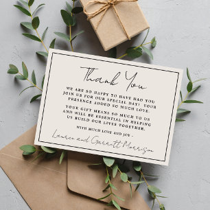 True Simplicity 3 Beige & Black Thank You Note Card