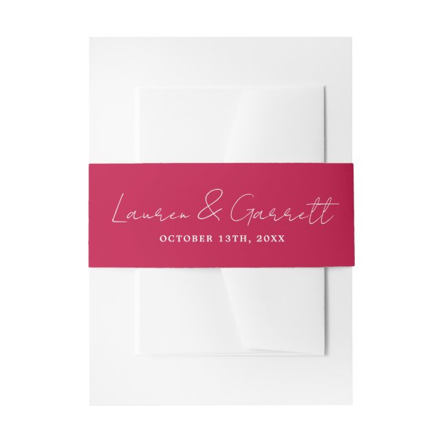 True Simplicity 3 Bride Groom Raspberry Wedding Invitation Belly Band (Front Example)