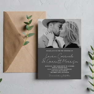 True Simplicity 3 Modern Charcoal Photo Wedding Invitation
