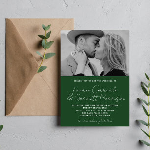 True Simplicity 3 Modern Evergreen Photo Wedding Invitation