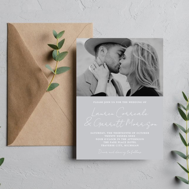 True Simplicity 3 Modern Sterling Photo Wedding Invitation (Creator Uploaded)